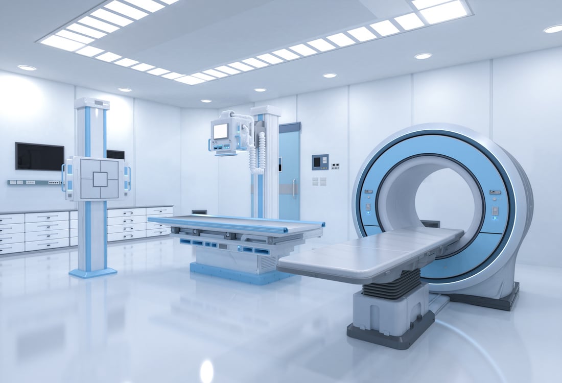 Hospital radiology room with mri scanner and -ray machine